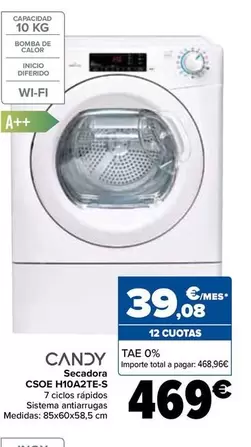 Oferta de Candy - Secadora CSOE H10A2TE-S por 469€ en Carrefour