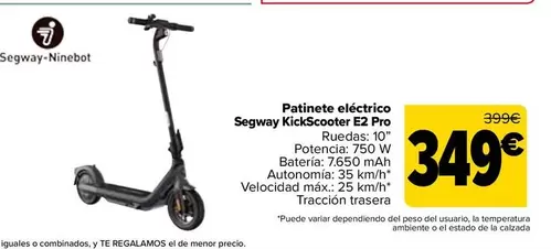 Oferta de Segway Ninebot - Patinete Eléctrico Kickscooter E2 Pro por 349€ en Carrefour