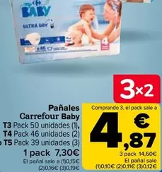 Oferta de Carrefour Baby - Pañales  T3 Pack 50 Unidades (1) T4 Pack 46 Unidades (2) O T5 Pack 39 Unidades (3) por 7,3€ en Carrefour