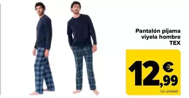 Oferta de TEX - Pantalon Pijama Viyela Hombre por 12,99€ en Carrefour