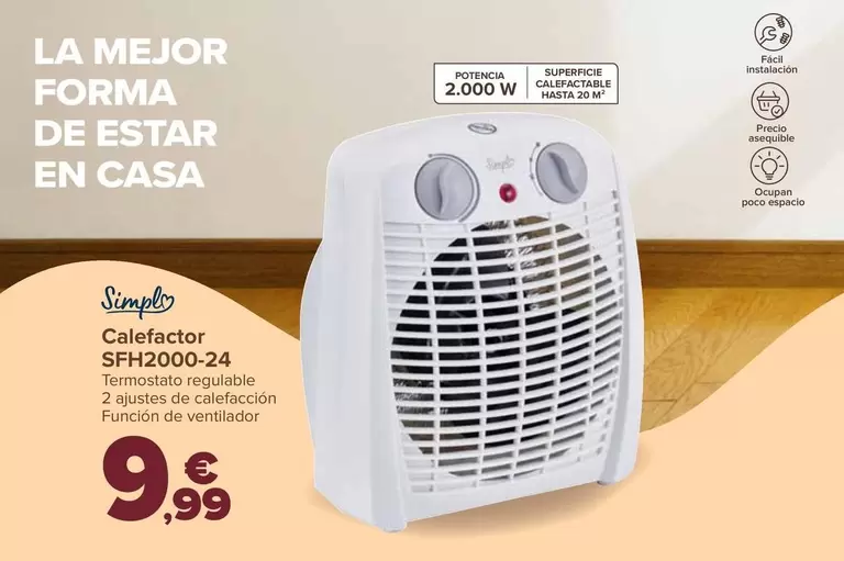 Oferta de Simpl - Calefactor SFH2000-24 por 9,99€ en Carrefour