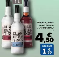 Oferta de Clandestino - Ginebra, Vodka O Ron Dorado  por 4,5€ en Carrefour