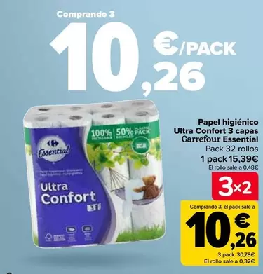 Oferta de Carrefour - Papel Higiénico Ultra Confort 3 Capas Essential por 15,39€ en Carrefour