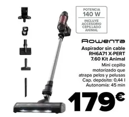 Oferta de Rowenta - Aspirador Sin Cable RH6A71 X-PERT 7.6O Kit Animal por 179€ en Carrefour