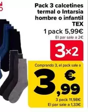 Oferta de TEX - Pack 3 Calcetines Termal O Intarsia Hombre O Infantil por 5,99€ en Carrefour