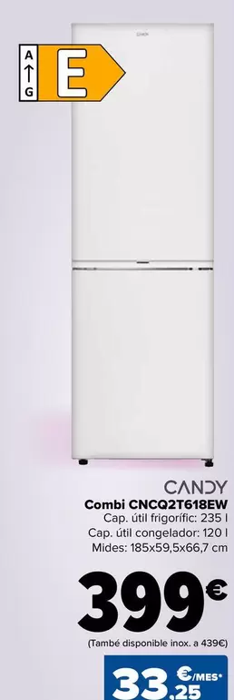 Oferta de Candy - Combi CNCQ2T618EW por 399€ en Carrefour