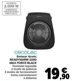 Oferta de Cecotec - Emisor Termico Readywarm 2000 Max Force Black por 19,9€ en Carrefour