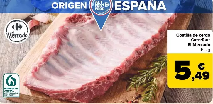 Oferta de  Carrefour  - Costilla De Cerdo El Mercado por 5,49€ en Carrefour