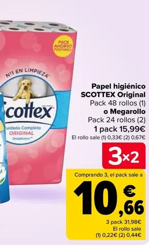 Oferta de Scottex - Papel Higienico Original Megarollo por 15,99€ en Carrefour