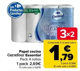 Oferta de Carrefour - Papel Cocina Essential por 2,69€ en Carrefour