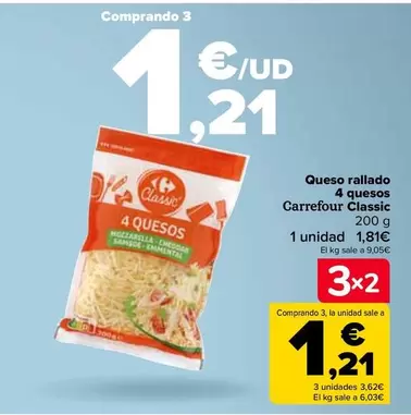 Oferta de Carrefour - Queso Rallado 4 Quesos Classic por 1,81€ en Carrefour