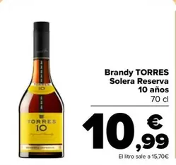 Oferta de Torres - Brandy Solera Reserva 10 Años por 10,99€ en Carrefour