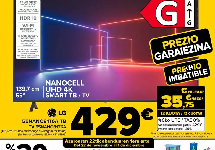 Oferta de LG - TV 55NANO81TGA por 429€ en Carrefour