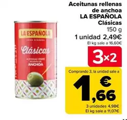 Oferta de La Española - Aceitunas Rellenas De Anchoa Clásicas por 2,49€ en Carrefour