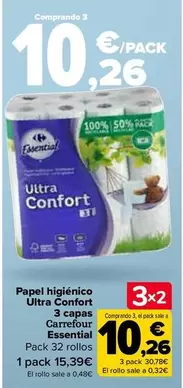 Oferta de Carrefour - Papel Higiénico Ultra Confort 3 Capas por 15,39€ en Carrefour