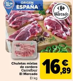 Oferta de Carrefour El Mercado - Chuletas Mixtas De Cordero por 16,89€ en Carrefour