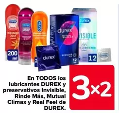 Oferta de Durex - En Todos Los Lubricantes Y Preservativos Invisible, Rinde Más, Mutual Climax Y Real Feel en Carrefour