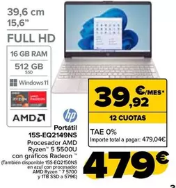 Oferta de HP - Portátil 15S-EQ2149NS por 479€ en Carrefour