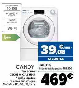 Oferta de Candy - Secadora CSOE H10A2TE-S por 469€ en Carrefour