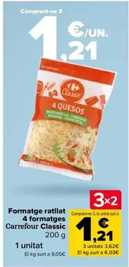 Oferta de Carrefour - Queso Rallado 4 Quesos Classic por 1,81€ en Carrefour