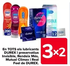 Oferta de Durex - En Todos Los Lubricantes Y Preservativos Invisible, Rinde Más, Mutual Climax Y Real Feel en Carrefour