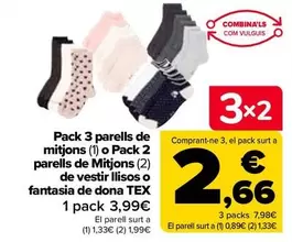 Oferta de TEX - Pack 3 Calcetines O Pack 2 Calcetines Vestir Liso O Fantasia Mujer por 3,99€ en Carrefour