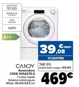 Oferta de Candy - Secadora CSOE H10A2TE-S por 469€ en Carrefour