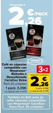 Oferta de Carrefour - Café En Cápsulas Compatible Con Nésprésso Ristretto O Descafeinado por 3,39€ en Carrefour