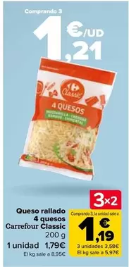 Oferta de Carrefour - Queso Rallado 4 Quesos Classic por 1,81€ en Carrefour