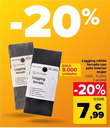 Oferta de Legging Calido Forrado Con Pelo Interior Mujer por 7,99€ en Carrefour