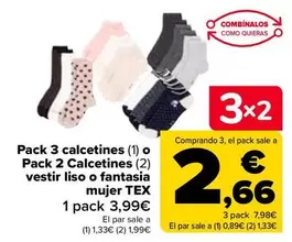 Oferta de TEX - Pack 3 Calcetines O Pack 2 Calcetines Vestir Liso O Fantasia Mujer por 3,99€ en Carrefour