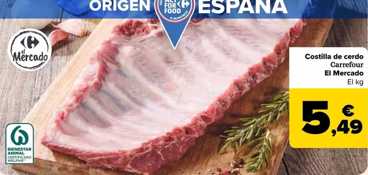 Oferta de Carrefour El Mercado - Costilla De Cerdo por 5,49€ en Carrefour