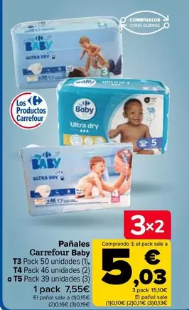 Oferta de Carrefour Baby - Pañales T3 por 7,55€ en Carrefour