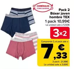 Oferta de TEX - Pack 2 Boxer Joven Hombre por 10,99€ en Carrefour