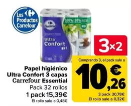 Oferta de Carrefour Essential - Papel Higiénico Ultra Confort 3 Capas  por 15,39€ en Carrefour