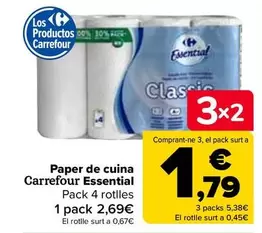 Oferta de Carrefour - Papel Cocina Essential por 2,69€ en Carrefour