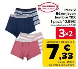 Oferta de TEX - Pack 2 Boxer Joven Hombre por 10,99€ en Carrefour