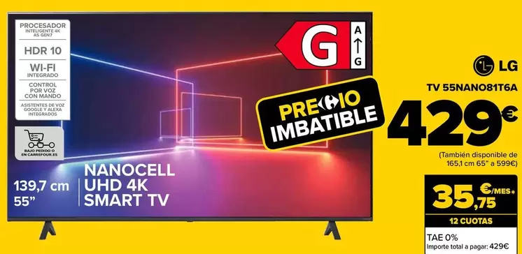 Oferta de LG - Tv 55NANO816A por 429€ en Carrefour