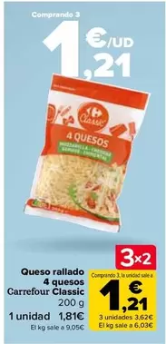 Oferta de Carrefour - Queso Rallado 4 Quesos Classic por 1,81€ en Carrefour