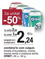 Oferta de Orbit - Xiclets D'eucaliptus, Menta, Menta Verda O Maduixa Acida por 2,99€ en BonpreuEsclat