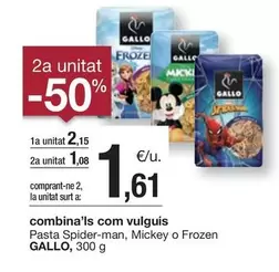 Oferta de Gallo - Pasta Spider-man, Mickey O Frozen por 2,15€ en BonpreuEsclat