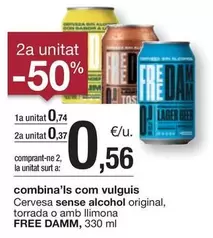 Oferta de Free Damm - Cervesa Sense Alcohol Original, Torrada O Amb Llimona por 0,74€ en BonpreuEsclat