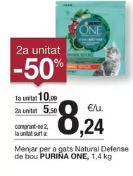 Oferta de Purina One - Menjar Per A Gats Natural Defense De Bou por 10,99€ en BonpreuEsclat