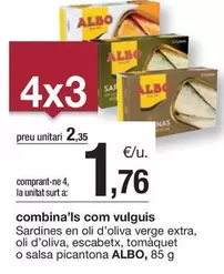 Oferta de Albo - Sardines En Oli D'oliva Verge Extra, Oli D'oliva, Escabetx, Tomàquet O Salsa Picantona por 2,35€ en BonpreuEsclat