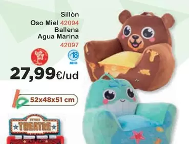 Oferta de Marina - Sillon Oso Miel Ballena Agua Marina por 27,99€ en Jugueterias Innovatoys