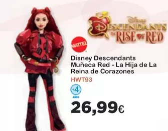 Oferta de Mattel - Disney Descendants Muneca Red La Hija De La Reina De Corazones Hwt93 por 26,99€ en Jugueterias Innovatoys