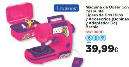 Oferta de Lexibook - Maquina De Coser Con Pespunte Ligero De Dos Hilos Y Accesorios Y Adaptador Dc) por 39,99€ en Jugueterias Innovatoys