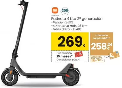 Oferta de Xiaomi - Patinete 4 Lite 2a Generación por 269€ en Eroski