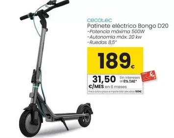 Oferta de Cecotec - Patinete Eléctrico Bongo D20 por 189€ en Eroski