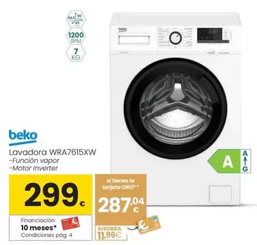 Oferta de Beko - Lavadora WRA7615XW por 299€ en Eroski